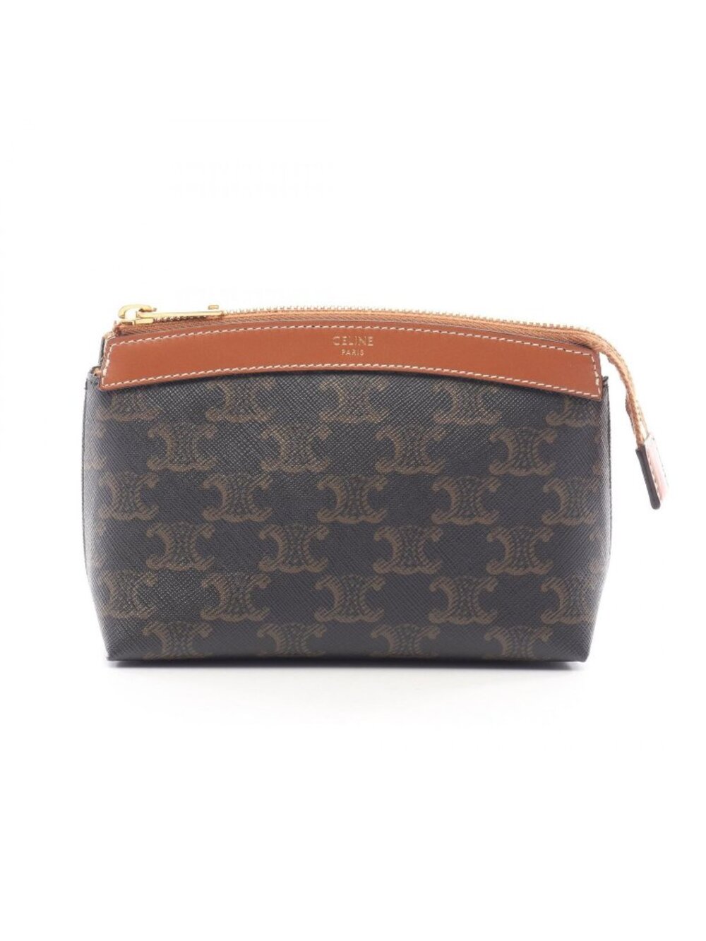 Celine Pouch Triomphe Brown Black Leather Small
